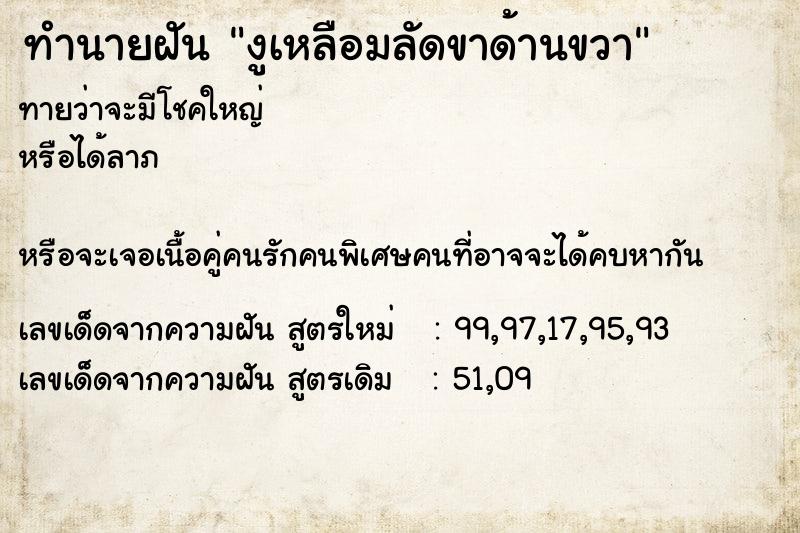 ทำนายฝัน งูเหลือมลัดขาด้านขวา ทำนายฝัน งูเหลือมลัดขาด้านขวา
