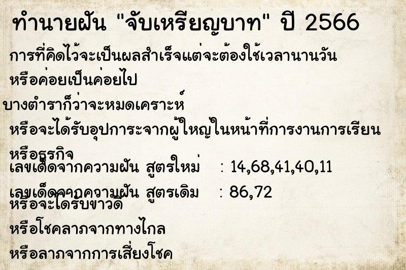 ทำนายฝันจับเหรียญบาท ทำนายฝันทำนายฝันจับเหรียญบาท