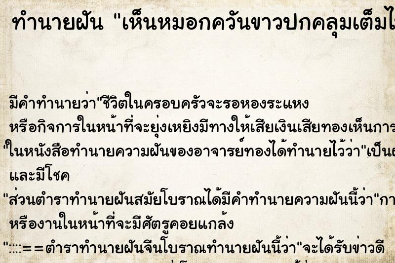 ทำนายฝัน เห็นหมอกควันขาวปกคลุมเต็มไปหมด