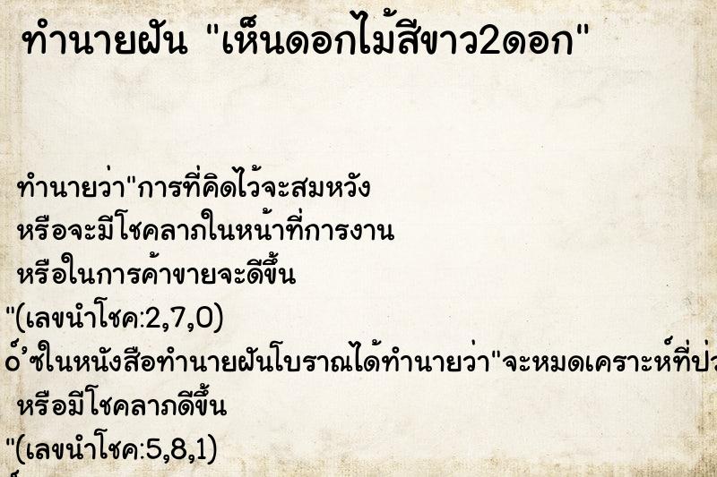 ทำนายฝัน เห็นดอกไม้สีขาว2ดอก
