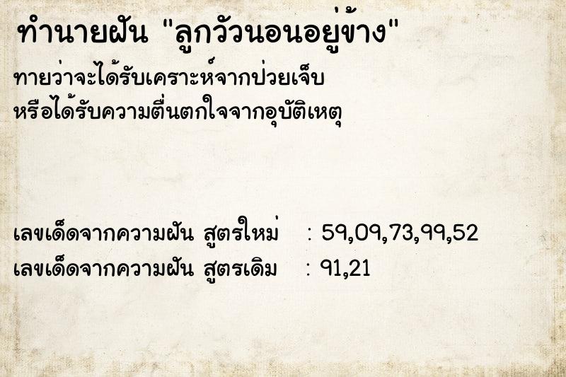 ทำนายฝันทำนายฝันลูกวัวนอนอยู่ข้าง