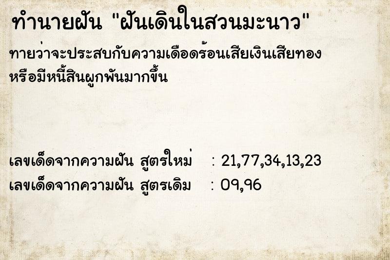 ทำนายฝัน ฝันเดินในสวนมะนาว ทำนายฝัน ฝันเดินในสวนมะนาว