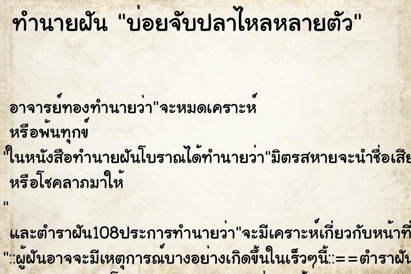 ทำนายฝันบ่อยจับปลาไหลหลายตัว ทำนายฝันทำนายฝันบ่อยจับปลาไหลหลายตัว