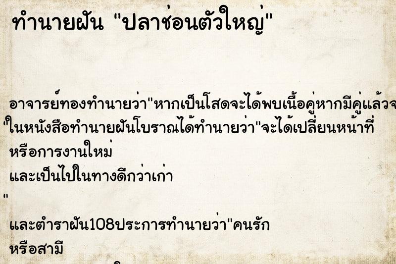 ทำนายฝัน ปลาช่อนตัวใหญ่ ตำราโบราณ แม่นที่สุดในโลก