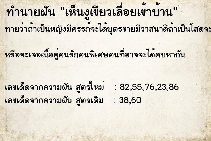 ทำนายฝันเห็นงูเขียวเลื่อยเข้าบ้าน ทำนายฝันทำนายฝันเห็นงูเขียวเลื่อยเข้าบ้าน