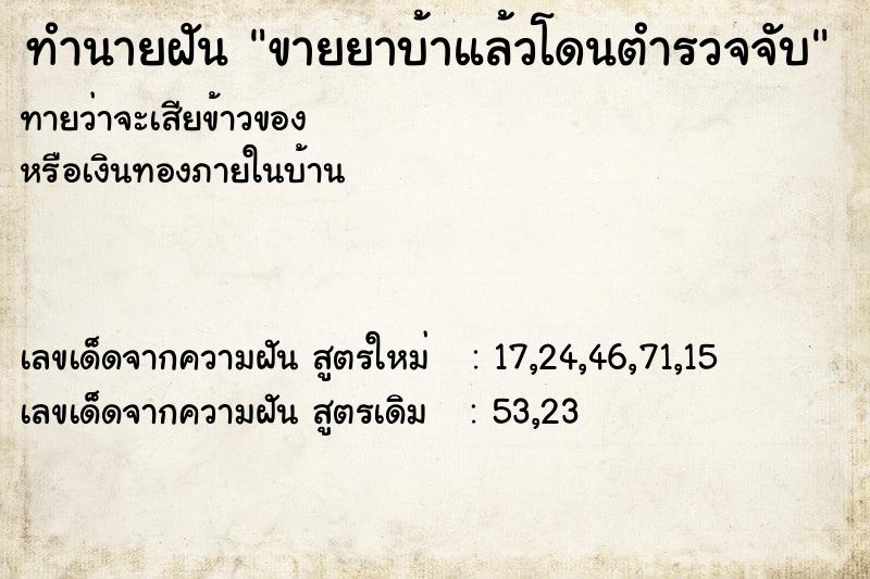 ทำนายฝันขายยาบ้าแล้วโดนตำรวจจับ ทำนายฝันทำนายฝันขายยาบ้าแล้วโดนตำรวจจับ