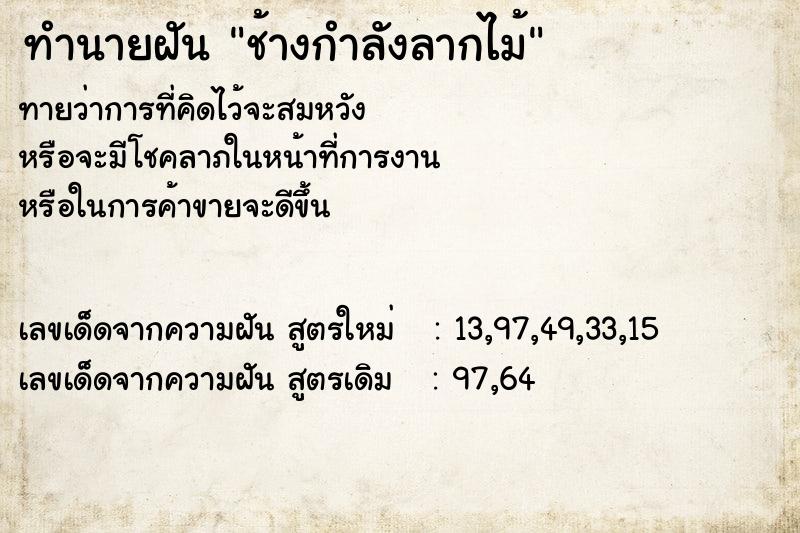 ทำนายฝันช้างกำลังลากไม้ ทำนายฝันทำนายฝันช้างกำลังลากไม้