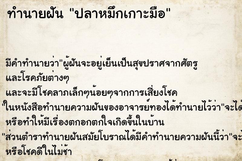 ทำนายฝัน ปลาหมึกเกาะมือ ทำนายฝัน ปลาหมึกเกาะมือ