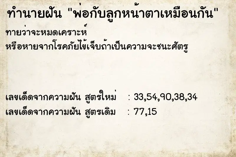 ทำนายฝัน พ่อกับลูกหน้าตาเหมือนกัน ทำนายฝัน พ่อกับลูกหน้าตาเหมือนกัน