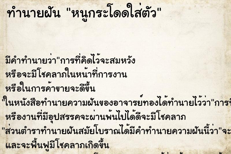 ทำนายฝัน หนูกระโดดใส่ตัว ทำนายฝัน หนูกระโดดใส่ตัว
