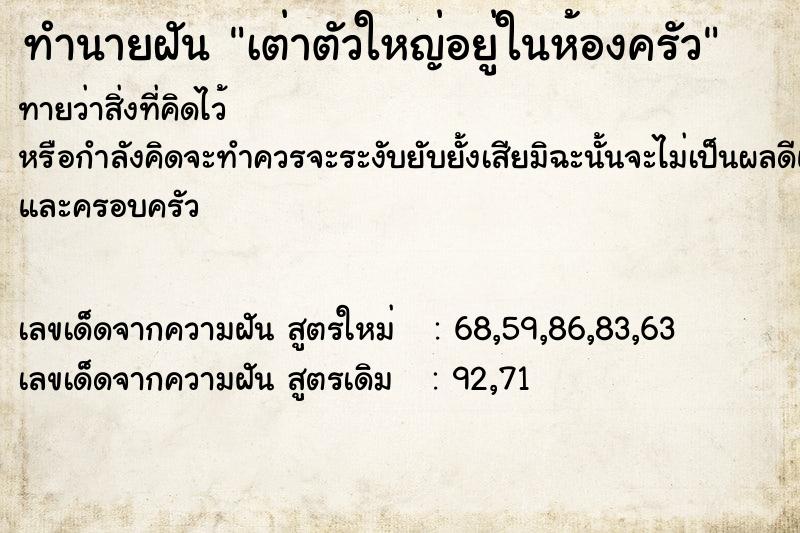 ทำนายฝัน เต่าตัวใหญ่อยู่ในห้องครัว