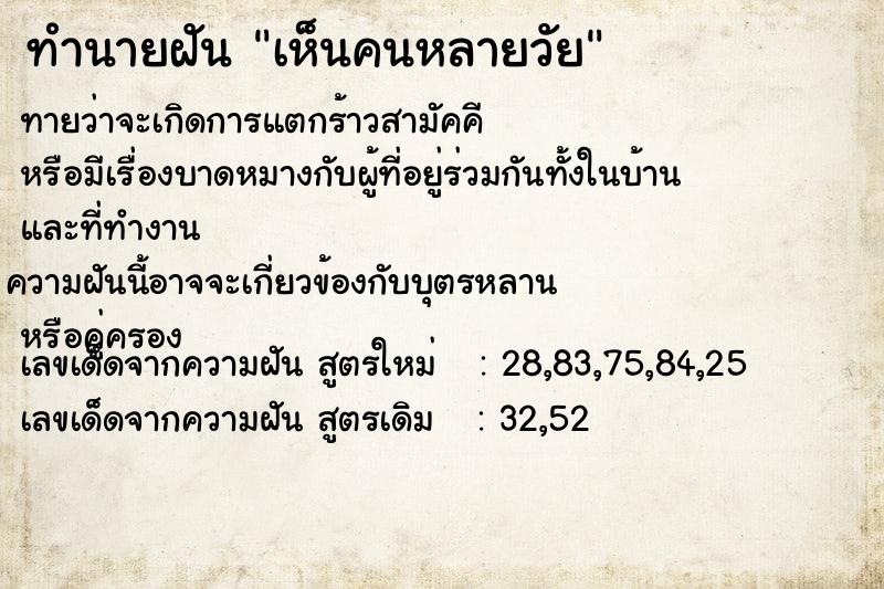 ทำนายฝันเห็นคนหลายวัย ทำนายฝันทำนายฝันเห็นคนหลายวัย