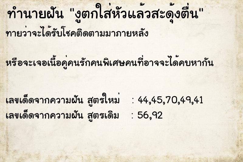 ทำนายฝันทำนายฝันงูตกใส่หัวแล้วสะดุ้งตื่น