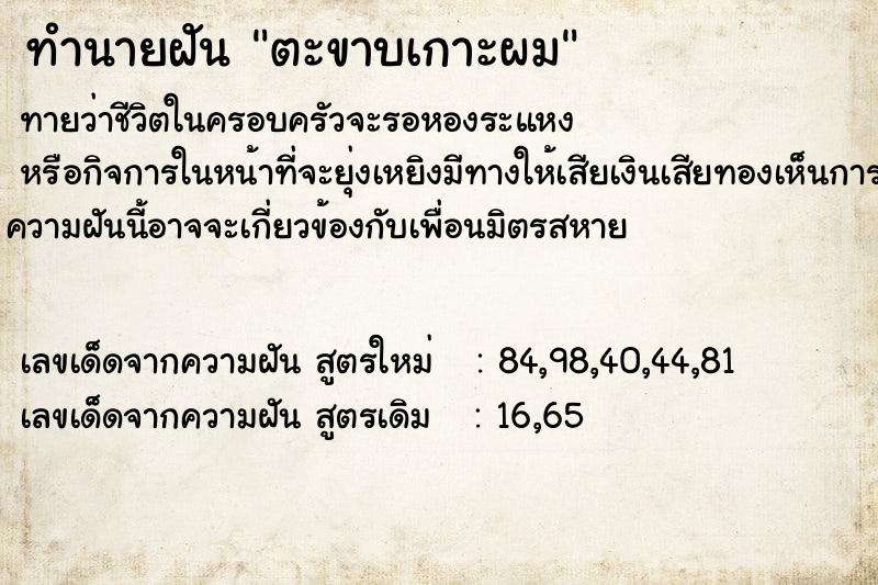 ทำนายฝันตะขาบเกาะผม ทำนายฝันทำนายฝันตะขาบเกาะผม
