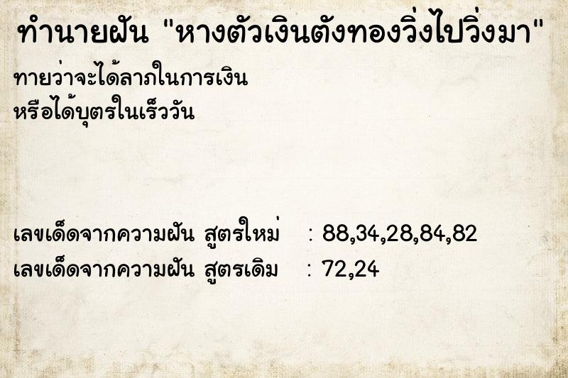 ทำนายฝันหางตัวเงินตังทองวิ่งไปวิ่งมา ทำนายฝันทำนายฝันหางตัวเงินตังทองวิ่งไปวิ่งมา