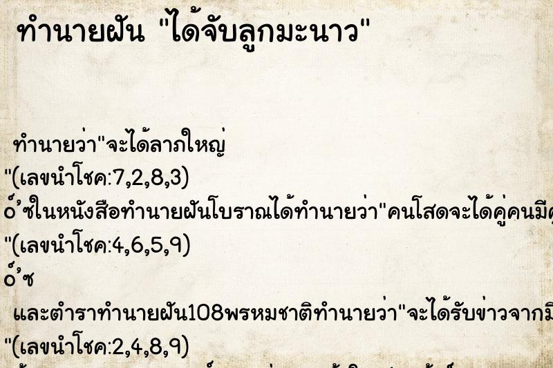ทำนายฝันได้จับลูกมะนาว ทำนายฝันทำนายฝันได้จับลูกมะนาว