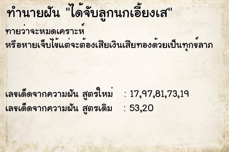 ทำนายฝันทำนายฝันได้จับลูกนกเอี้ยงเส