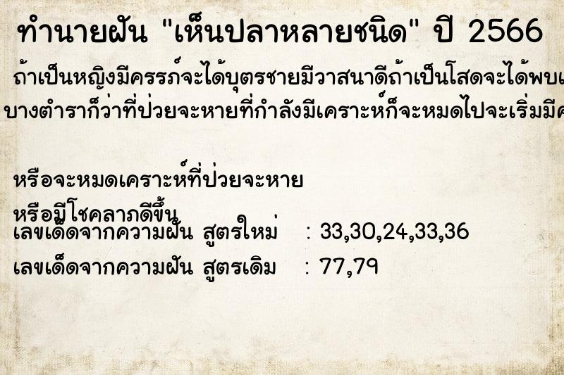 ทำนายฝัน เห็นปลาหลายชนิด ทำนายฝัน เห็นปลาหลายชนิด