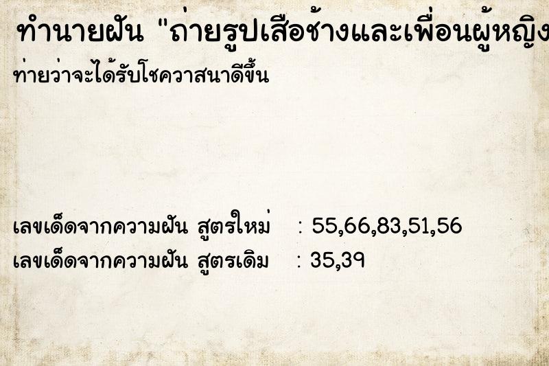 ทำนายฝันถ่ายรูปเสือช้างและเพื่อนผู้หญิง ทำนายฝันทำนายฝันถ่ายรูปเสือช้างและเพื่อนผู้หญิง