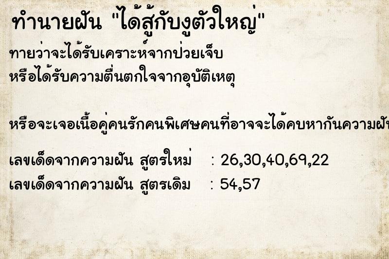 ทำนายฝันได้สู้กับงูตัวใหญ่ ทำนายฝันทำนายฝันได้สู้กับงูตัวใหญ่