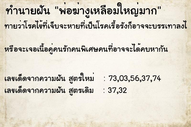 ทำนายฝันพ่อฆ่างูเหลือมใหญ่มาก ทำนายฝันทำนายฝันพ่อฆ่างูเหลือมใหญ่มาก