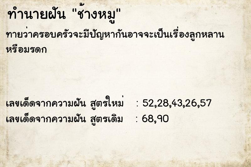 ทำนายฝันทำนายฝันช้างหมู