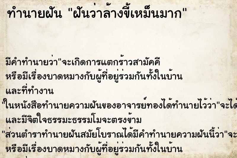 ทำนายฝันฝันว่าล้างขี้เหม็นมาก ทำนายฝันทำนายฝันฝันว่าล้างขี้เหม็นมาก