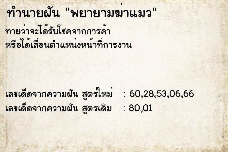 ทำนายฝันพยายามฆ่าแมว ทำนายฝันทำนายฝันพยายามฆ่าแมว