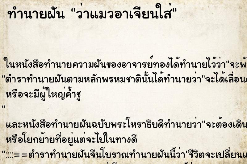 ทำนายฝัน ว่าแมวอาเจียนใส่ ทำนายฝัน ว่าแมวอาเจียนใส่