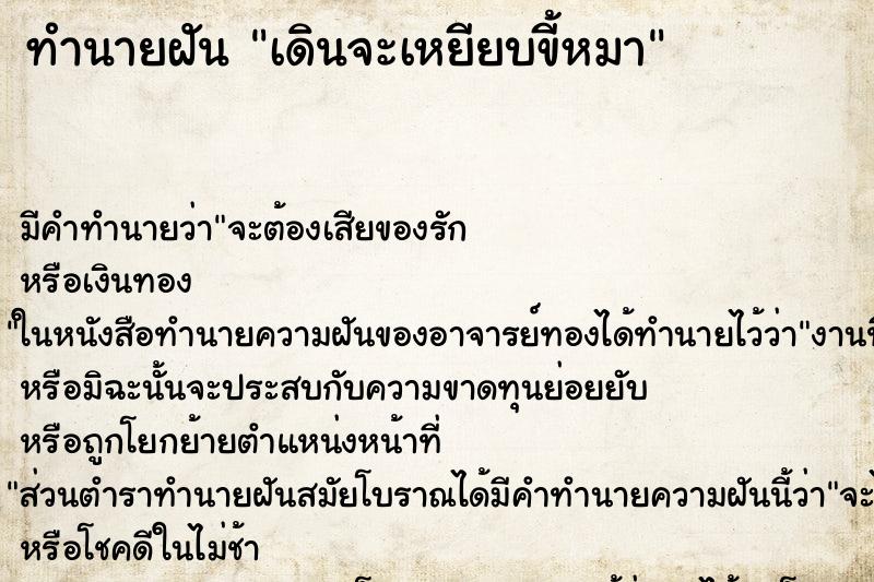 ทำนายฝันทำนายฝันเดินจะเหยียบขี้หมา