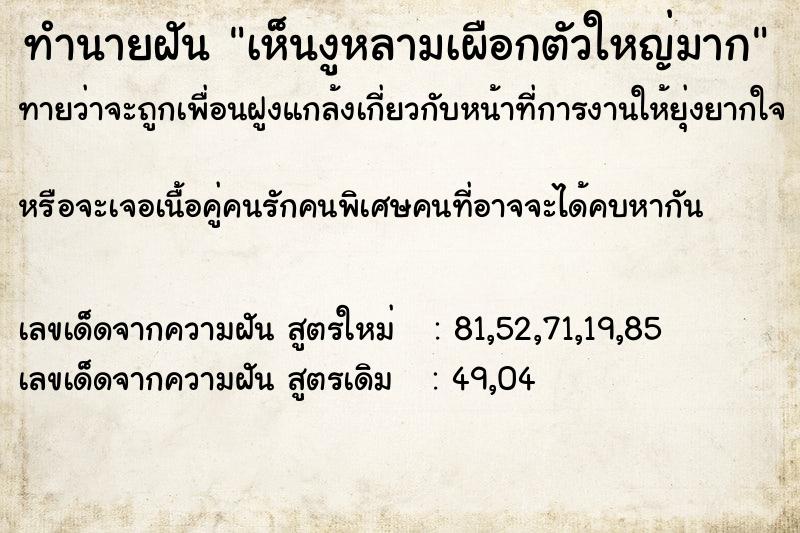 ทำนายฝัน เห็นงูหลามเผือกตัวใหญ่มาก ทำนายฝัน เห็นงูหลามเผือกตัวใหญ่มาก