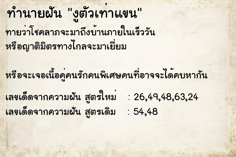 ทำนายฝันงูตัวเท่าแขน ทำนายฝันทำนายฝันงูตัวเท่าแขน