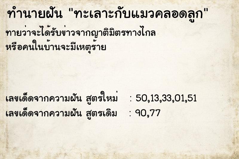 ทำนายฝันทะเลาะกับแมวคลอดลูก ทำนายฝันทำนายฝันทะเลาะกับแมวคลอดลูก