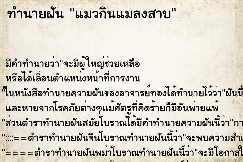 ทำนายฝันแมวกินแมลงสาบ ทำนายฝันทำนายฝันแมวกินแมลงสาบ