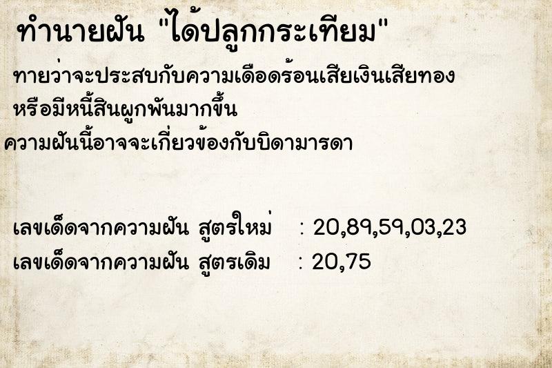 ทำนายฝันทำนายฝันได้ปลูกกระเทียม