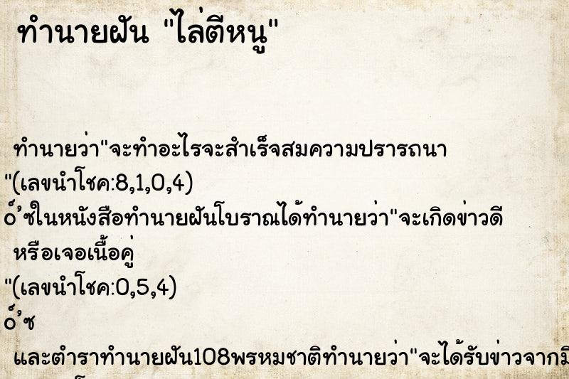 ทำนายฝัน ไล่ตีหนู ทำนายฝัน ไล่ตีหนู