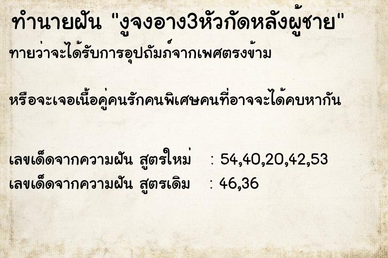 ทำนายฝันงูจงอาง3หัวกัดหลังผู้ชาย ทำนายฝันทำนายฝันงูจงอาง3หัวกัดหลังผู้ชาย