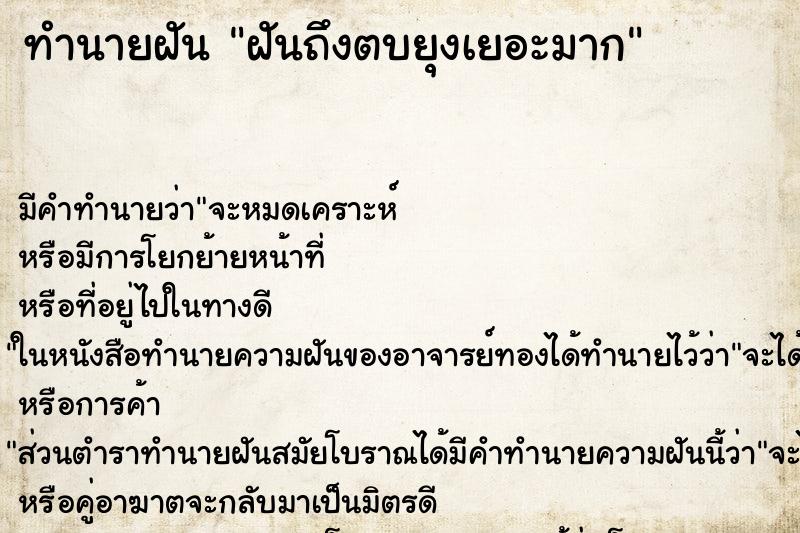 ทำนายฝันทำนายฝันฝันถึงตบยุงเยอะมาก