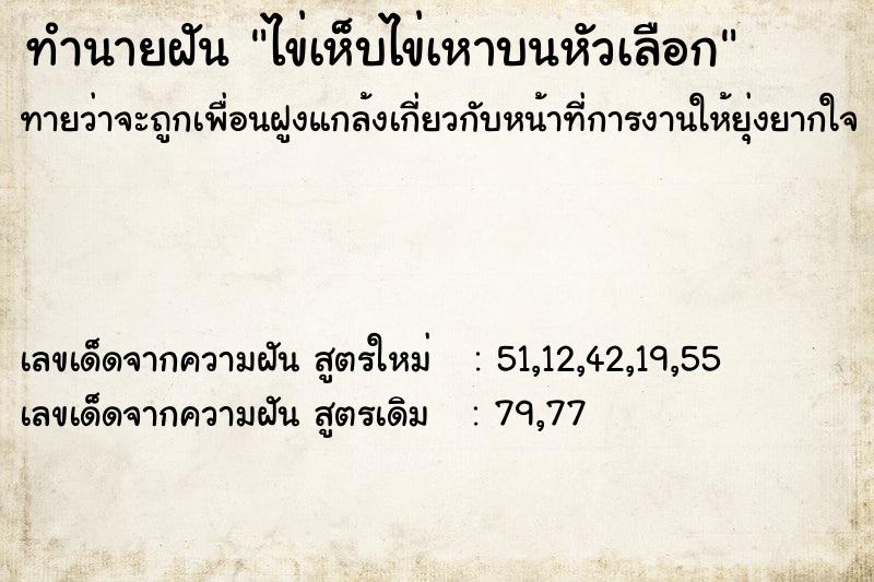 ทำนายฝันไข่เห็บไข่เหาบนหัวเลือก ทำนายฝันทำนายฝันไข่เห็บไข่เหาบนหัวเลือก