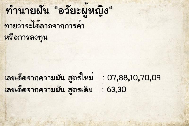ทำนายฝันอวัยะผู้หญิง ทำนายฝันทำนายฝันอวัยะผู้หญิง