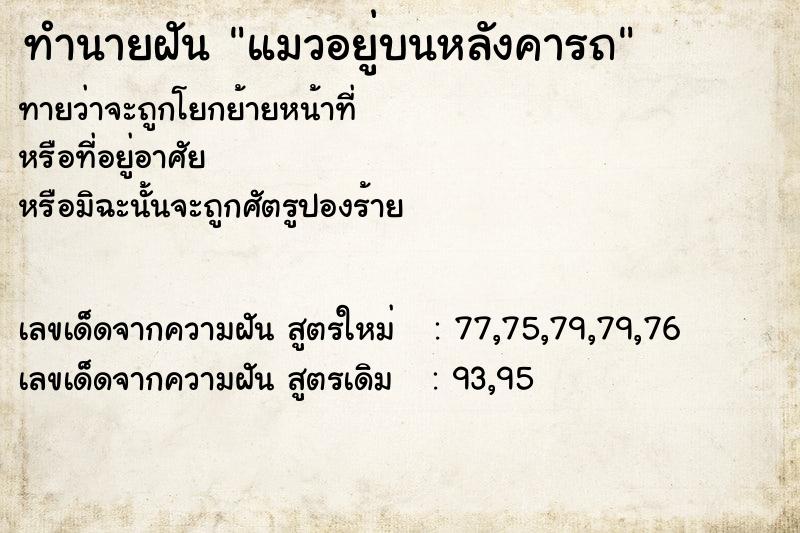 ทำนายฝันทำนายฝันแมวอยู่บนหลังคารถ