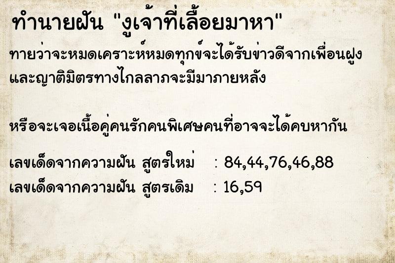 ทำนายฝันงูเจ้าที่เลื้อยมาหา ทำนายฝันทำนายฝันงูเจ้าที่เลื้อยมาหา