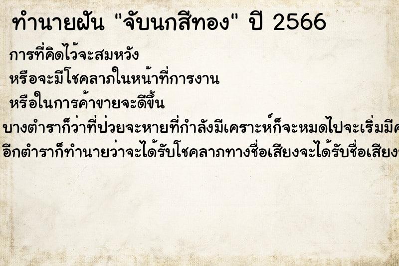 ทำนายฝัน จับนกสีทอง ตำราโบราณ แม่นที่สุดในโลก