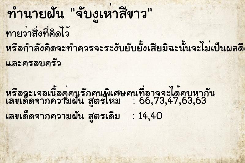 ทำนายฝันทำนายฝันจับงูเห่าสีขาว