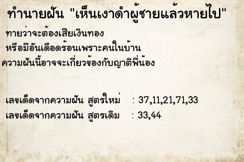 ทำนายฝันทำนายฝันเห็นเงาดำผู้ชายแล้วหายไป