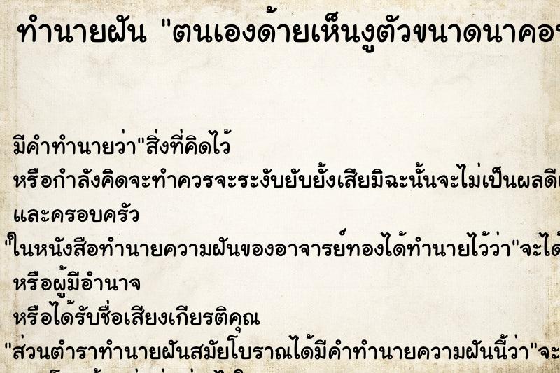 ทำนายฝันทำนายฝันตนเองด้ายเห็นงูตัวขนาดนาคอนด้าที่ใหญ่มาก
