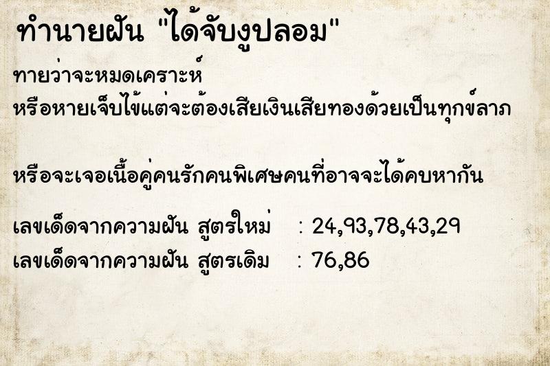 ทำนายฝันได้จับงูปลอม ทำนายฝันทำนายฝันได้จับงูปลอม