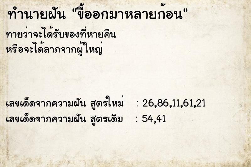 ทำนายฝันทำนายฝันขี้ออกมาหลายก้อน