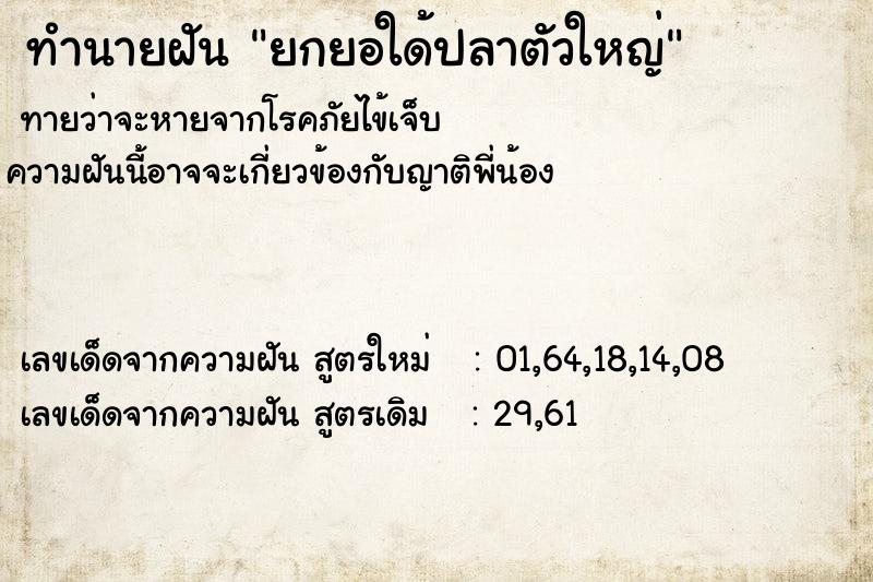 ทำนายฝันยกยอใด้ปลาตัวใหญ่ ทำนายฝันทำนายฝันยกยอใด้ปลาตัวใหญ่
