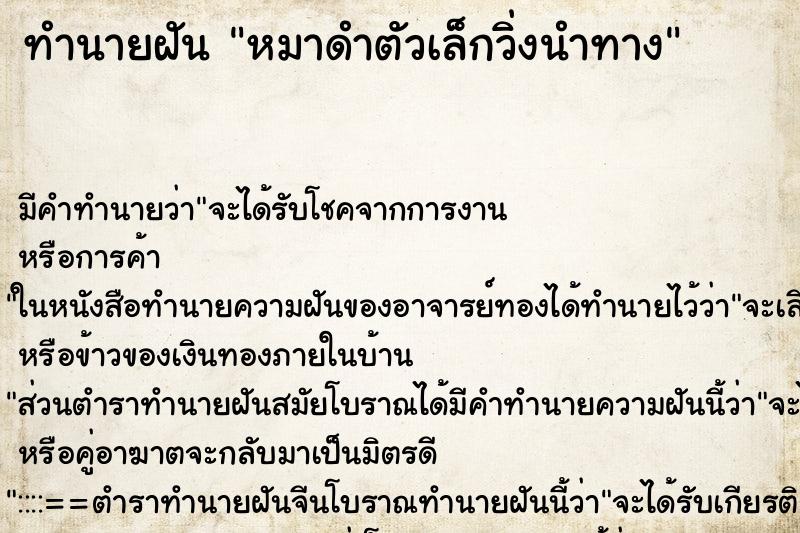 ทำนายฝัน หมาดำตัวเล็กวิ่งนำทาง ทำนายฝัน หมาดำตัวเล็กวิ่งนำทาง
